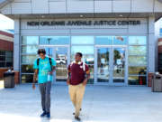 Dante Hills and Shawn Kelly outside of the New Orleans Juvenile Justice Center