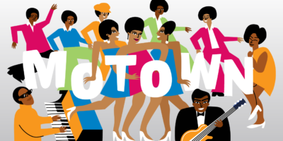 Illustrative graphic that features popular Motown performers such as the Supremes, Jackson Five and Stevie Wonder.