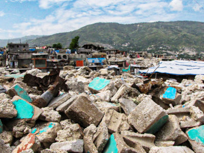 A pile of rubble of destroyed homes from the 2010 earthquake in Haiti.