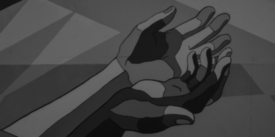 Designed image featuring hands for podcast - a chat with ronnie Galvin