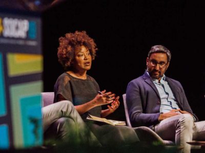 Kesha Cash, founder and general partner of Impact America Fund, a venture capital fund,speaking on a stage at SOCAP in 2019.