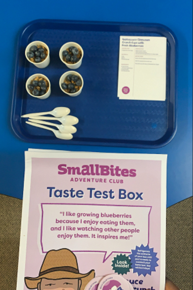 Early care providers prepare taste test boxes for their kids to try fresh blueberries. Photo courtesy of Little Ones Learning Center in Forest Park, GA.