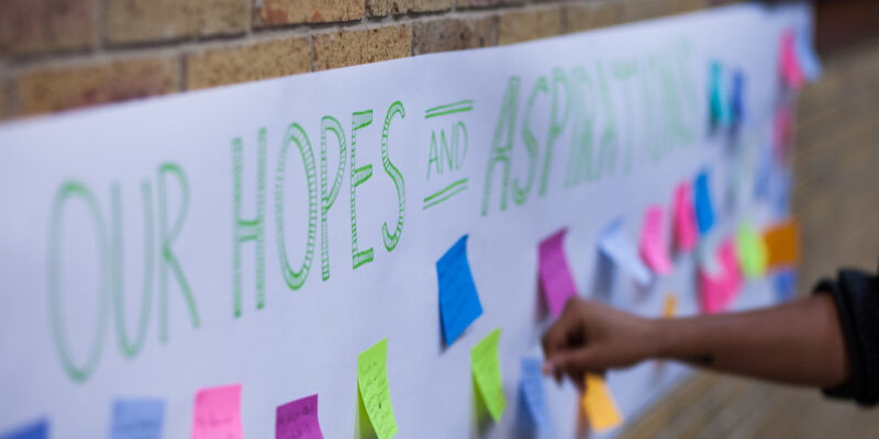 Hopes and Dreams banner at school