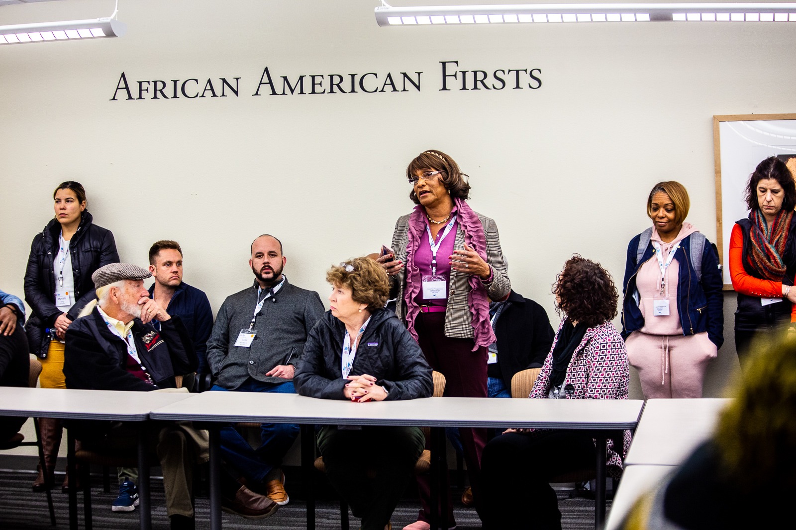 Pamelya Herndon (standing center), WKKF CLN – Class Two, speaks with her peer fellows during a site visit to New Mexico in January 2020. In June 2021, Herndon was appointed as a member of the New Mexico House of Representatives serving Bernalillo County.