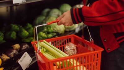 person holding a shopping basket filled with vegetables | W.K. Kellogg Foundation