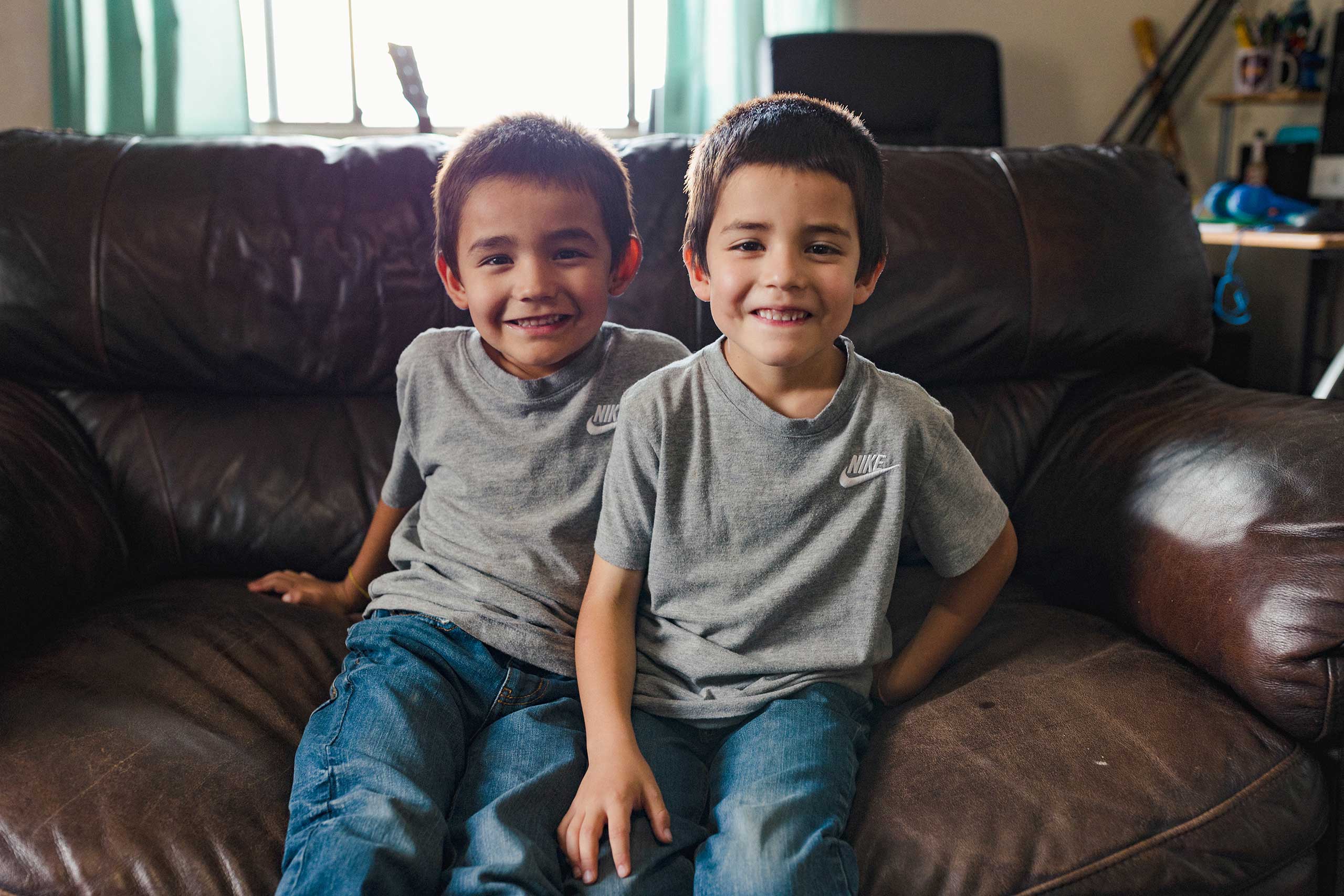 Armando and Marcos, 5-year-old twins, at their home in Las Vegas, New Mexico.